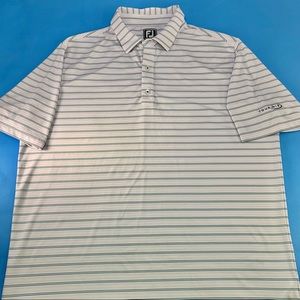 FootJoy FJ Men's Golf Shirt Short Sleeve White Pink Blue Striped Size XL Tour 18
